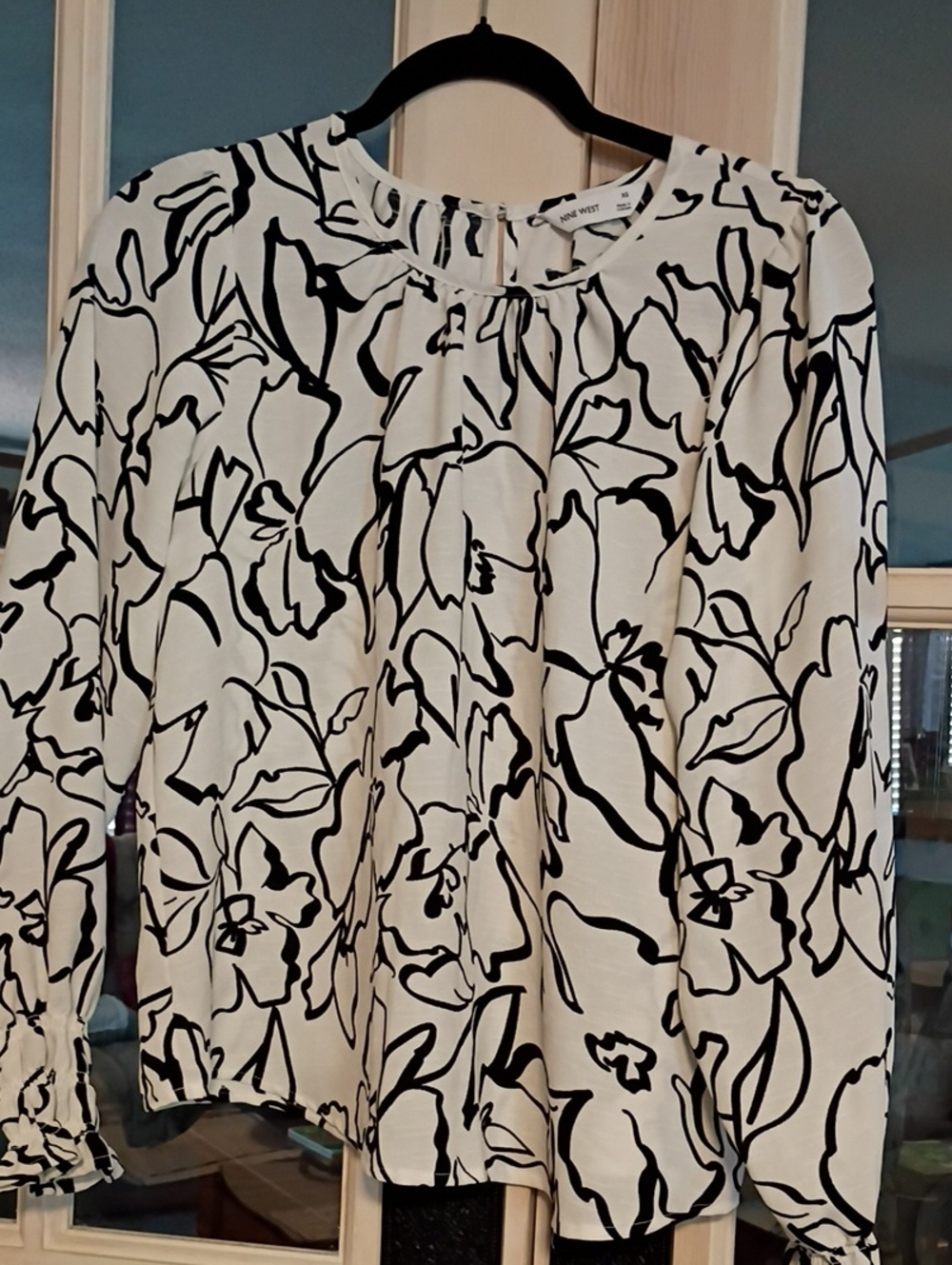 Nine West Black And White Printed Blouse Oversized